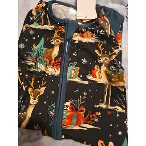 Bamboo Zippy Pajama Bow Deer Blue  9 To 12 Months